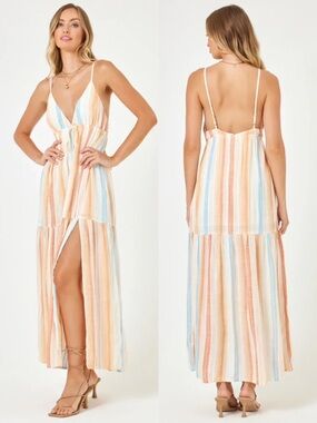 NWT L*SPACE Victoria Maxi Dress Size Medium Striped Beach Resort $160 Retail